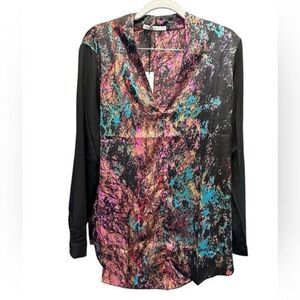 NWT Three Eighty Two Women’s Miles V Neck Multi Color Tunic Sheer Sleeves Size M